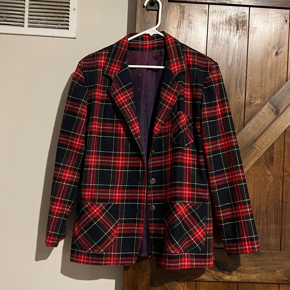 Red and Black Plaid Blazer